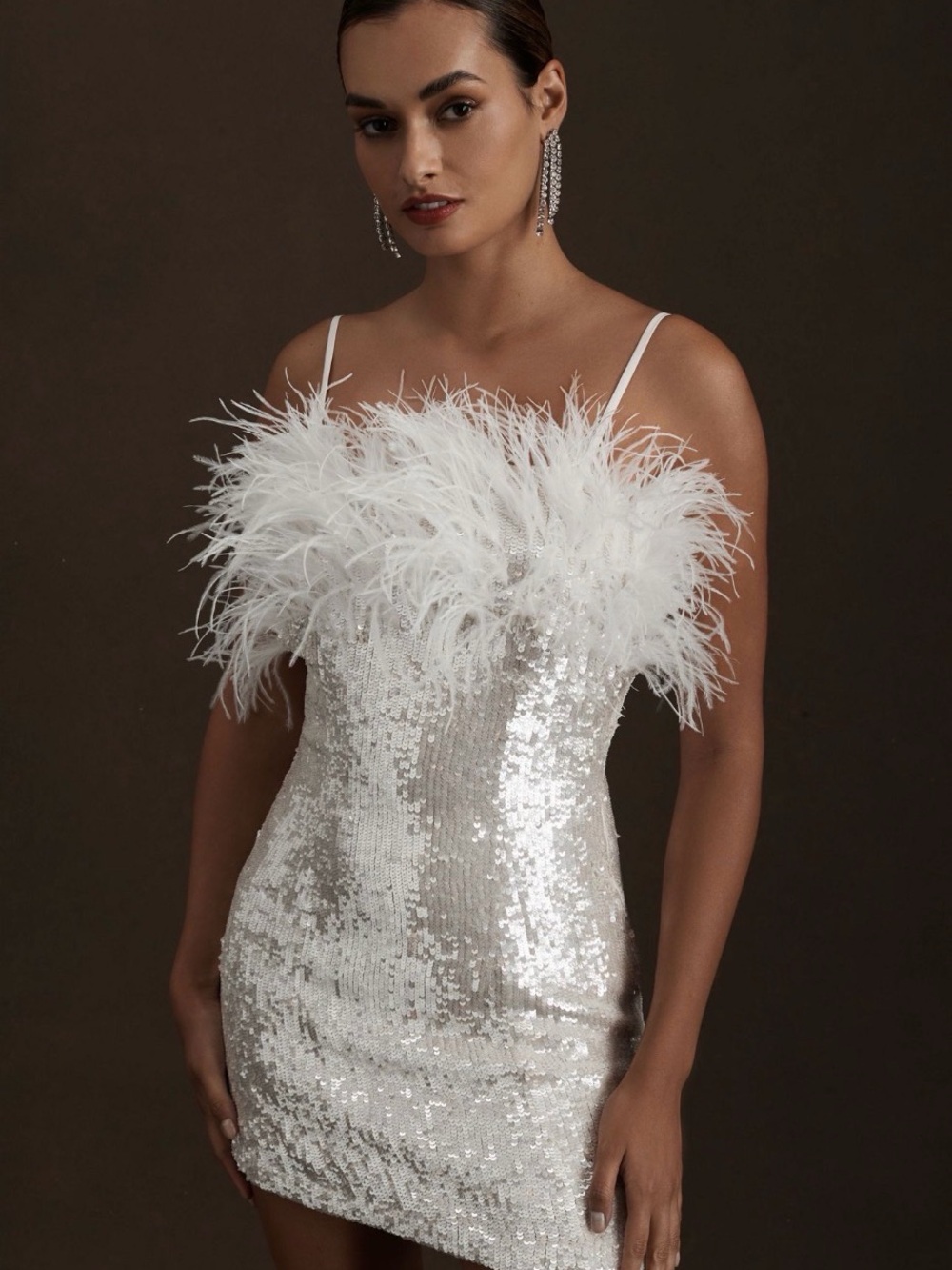 NWT Audrey Adele for BHLDN Adelaide Feather Sequin Mini Dress Size 10